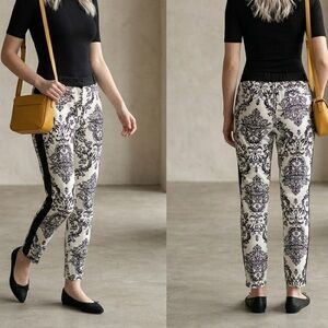 ZARA Damask Slim Ankle Pants with Black Side Stripe